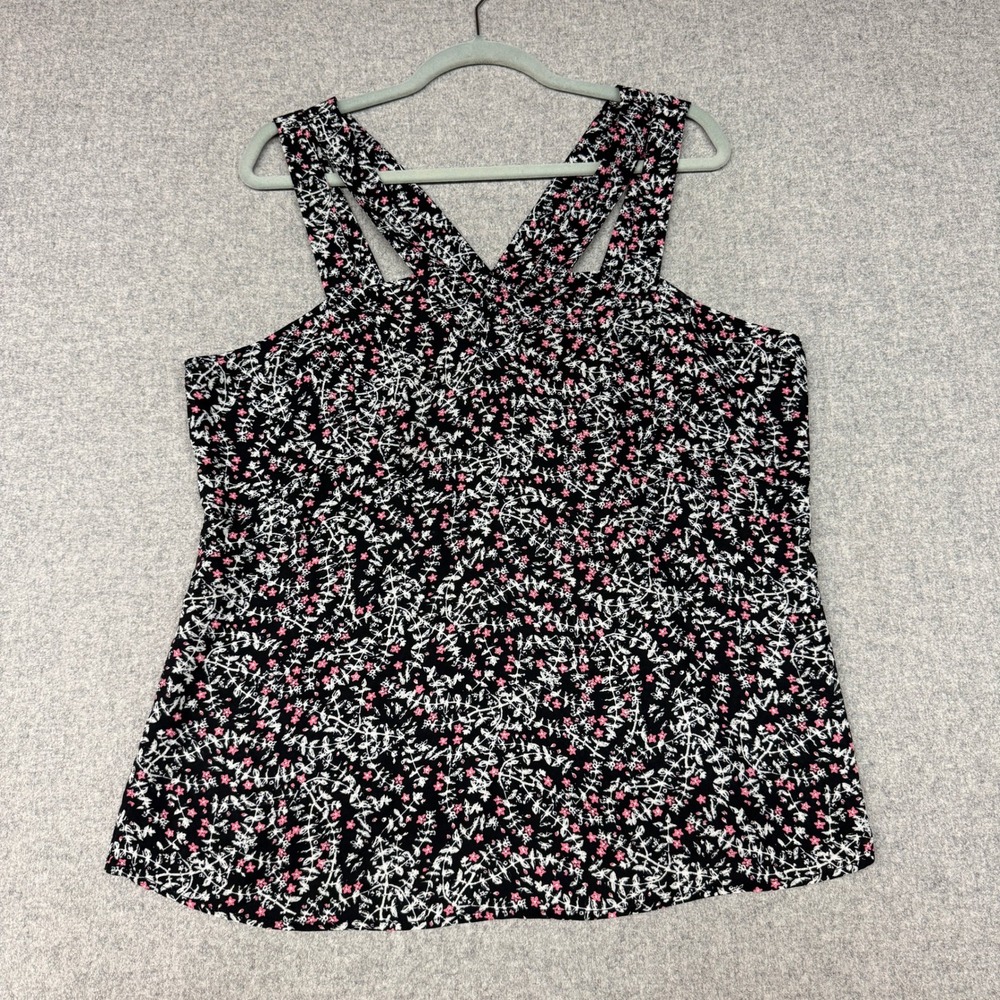 Milano Floral Tank Top Size Medium Black Pink White Crisscross Straps Sleeveless